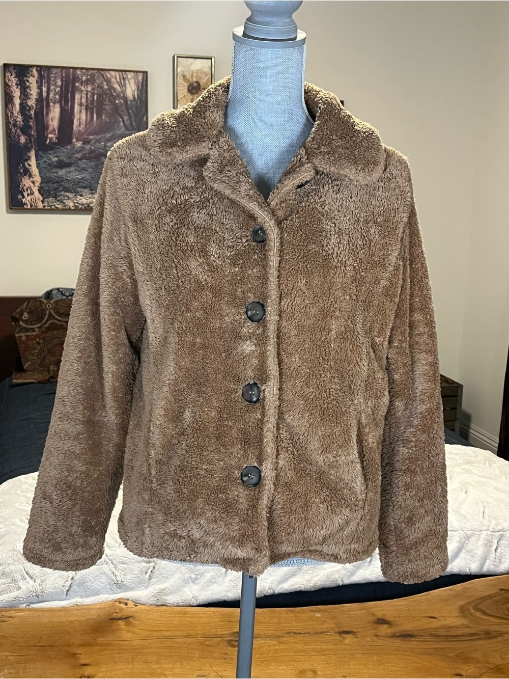 Cozy Light Kensie Faux Fur Sherpa Plush Teddy Bear Jacket Pockets Lined